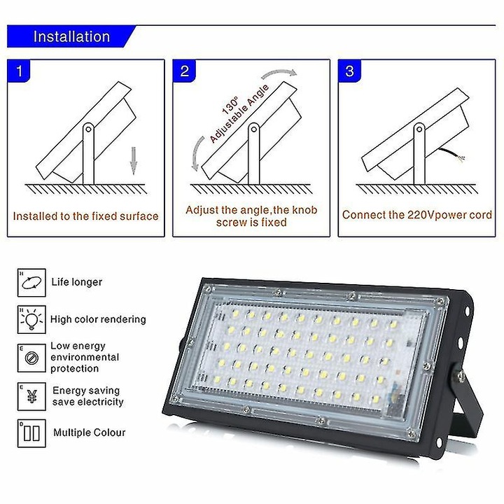 LED прожектор 50W, водоустойчив, 5000lm, студено бял, комплект