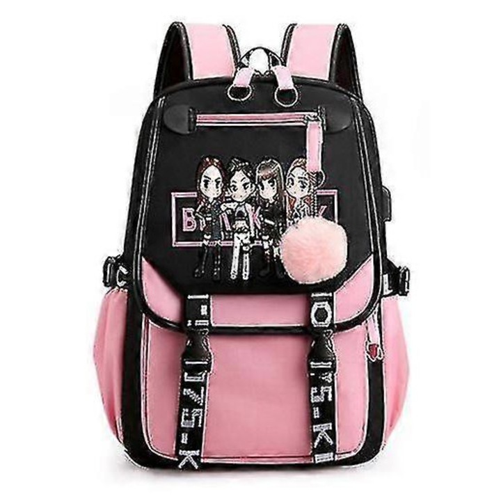 Ghiozdan pentru fete Blackpink, 44 cm, 30x21x44cm, negru roz