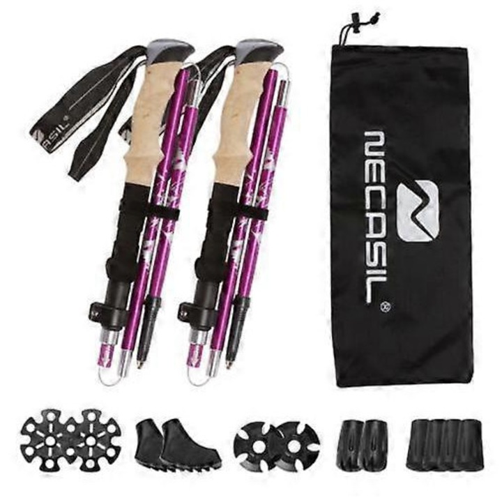 Bete trekking telescopice, aluminiu 7075, manere din pluta, 106x125cm, set complet cu accesorii