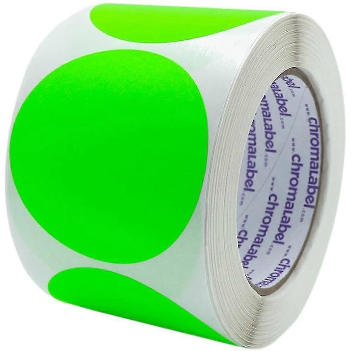 Etichete autoadezive, 500 bucati, cercuri removabile, verde fluorescent, 2 inch