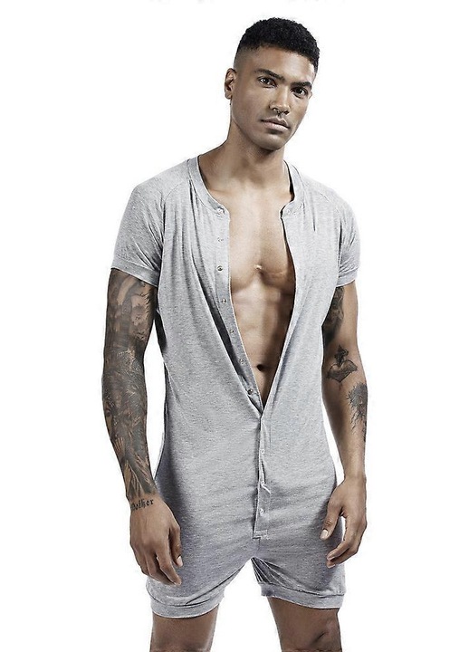 Férfi pizsama, overál modell, rövid ujjú, elasztikus, szürke