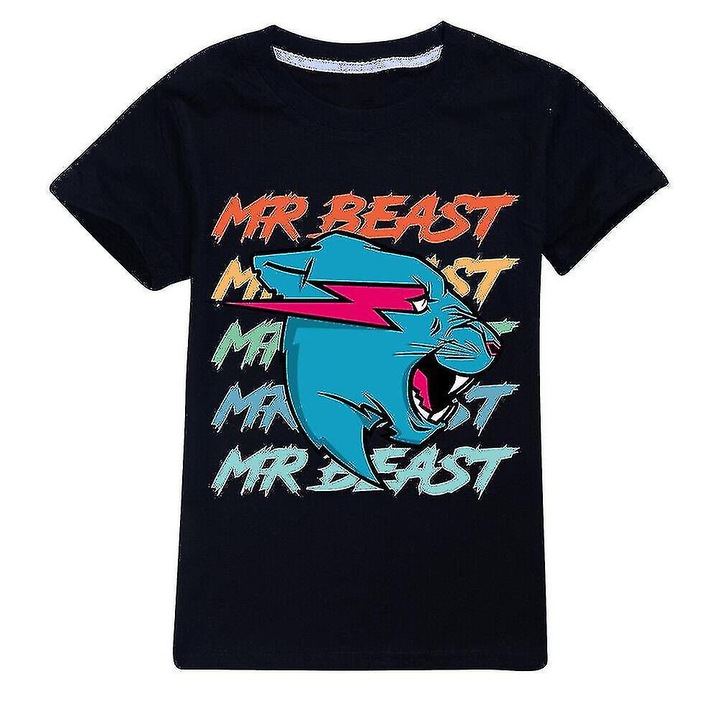 Gyermek póló, Mr. Beast, pamutkeverék, fekete, fiúknak és lányoknak, 146-152 CM