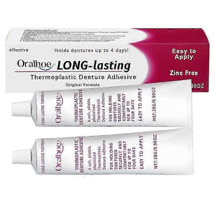 Adeziv dentar de lunga durata, 28g, 2 bucati, non-toxic, pentru proteze dentare