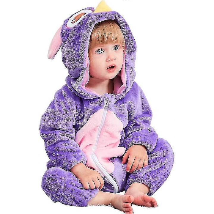 Costum animal din flanel cu gluga pentru copii, 13-18 luni, design cu urechi