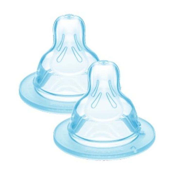 Tetina 1 pentru biberoane, 2 unitati, silicon SkinSoft, forma simetrica, 0 luni