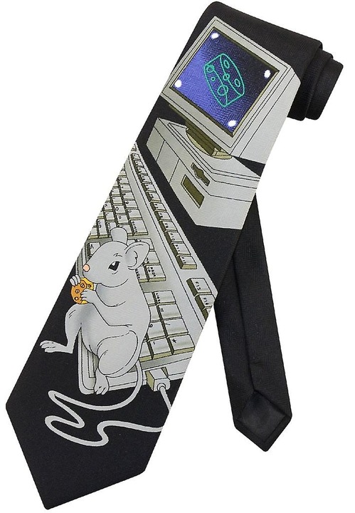 Cravata tematica pentru barbati, 56x9.5cm, design computer si mouse, 100% poliester