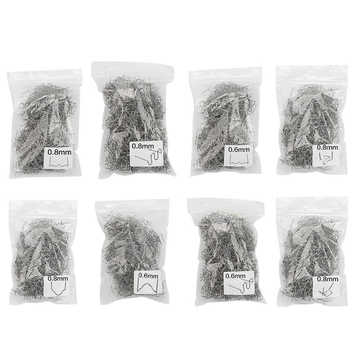 Set 800 de agrafe din otel inoxidabil pentru sudura plastic, 0.6mm si 0.8mm, argintii