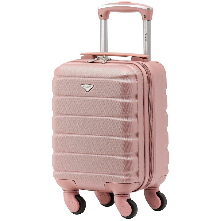 Troler cabina 40x25x20cm, 4 roti, design iconic, roz auriu, compatibil cu peste 100 de companii aeriene