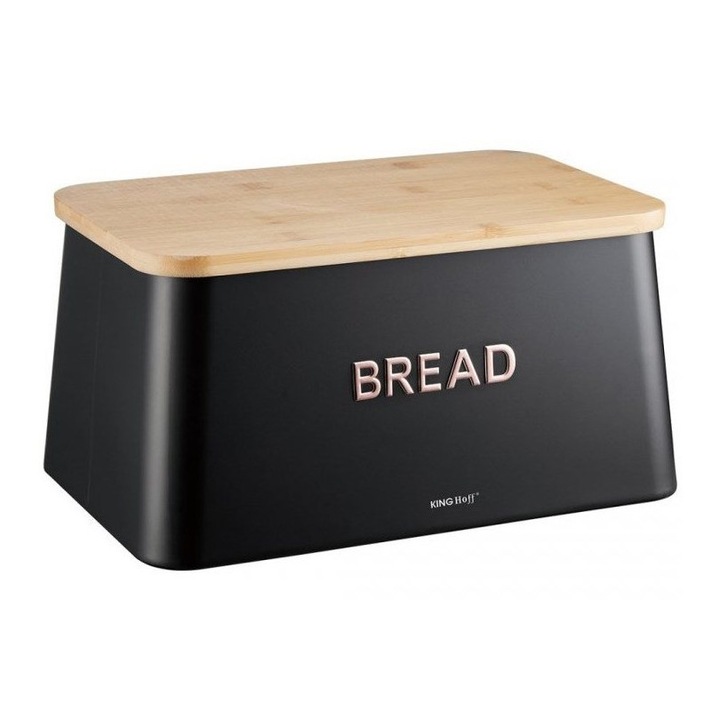 Кошница за хляб Kinghoff, черна, 35x23x18см, бамбуков капак 2-в-1