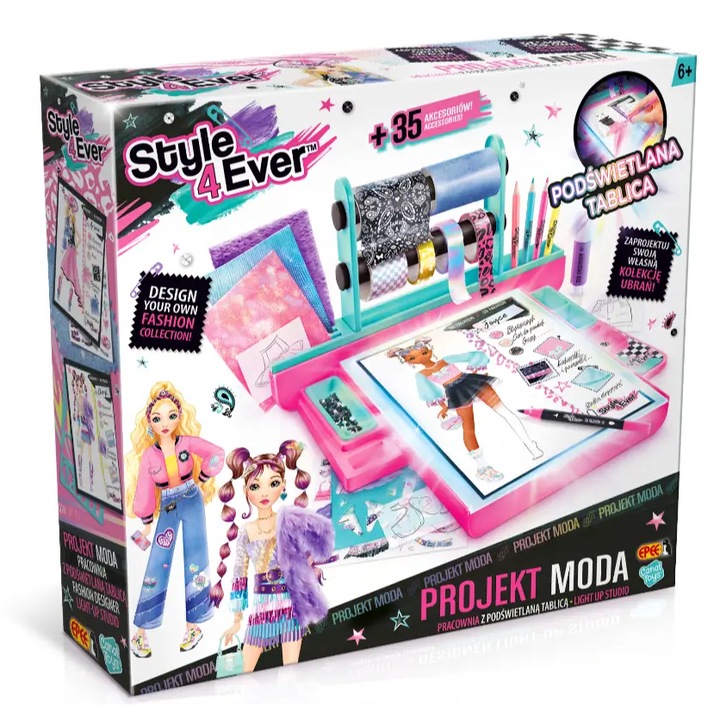 Set creativ studio design vestimentar cu tableta Iluminata, EPEE, 6 ani +, 34x31x8cm, multicolor