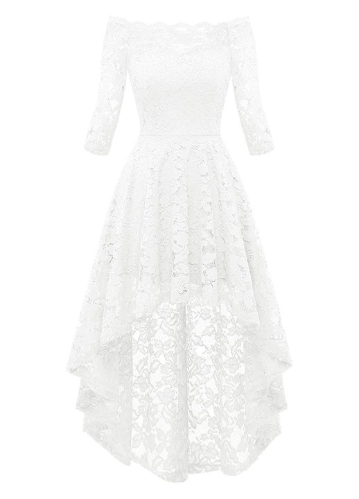 Rochie, dantela, design cu decolteu in V, fusta lejera, alb, nylon