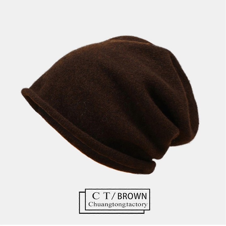 Дамска шапка от кашмир, черна, 100% кашмир, дълбочина 23см, еластична, за зимата