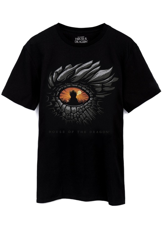 Férfi póló, sárkány szem grafika, fekete, pamut