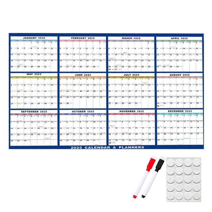 Calendar de perete 2025, design reversibil, suprafata dubla, 121.9x80cm