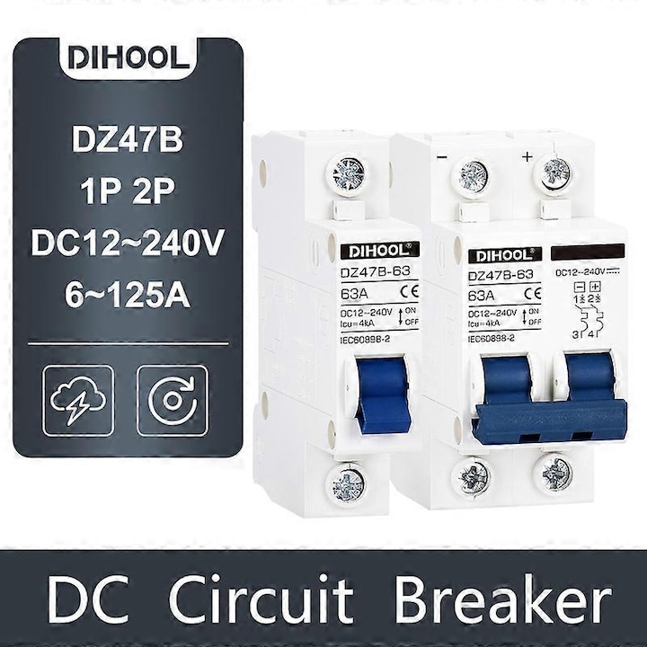 Intrerupator de circuit mini Mcb, 12v 24v 48v 72v 16a 25a 32a 63a 100a 125a