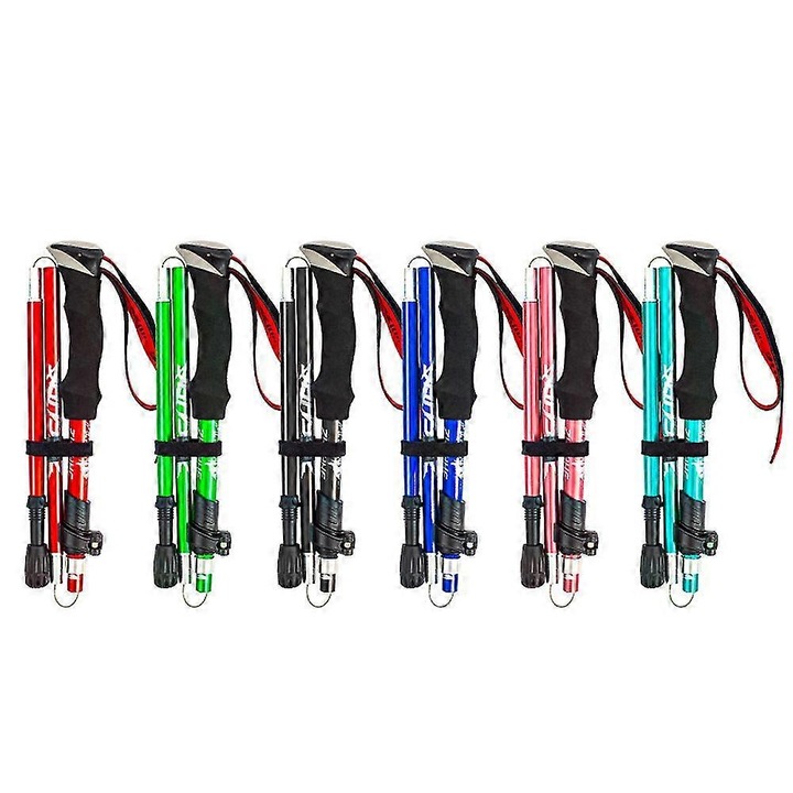 Bete trekking set 5 sectiuni, antishock, rosu, albastru, albastru deschis, mov, negru, verde, 95-110cm