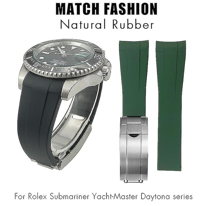 Curea de ceas din cauciuc, 20mm-22mm, neagra, set pentru Rolex Submariner Daytona GMT Yacht-Master