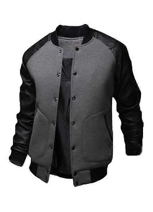 Ferfi Varsity bomber dzseki, pamut es PU bor keverek, Szürke