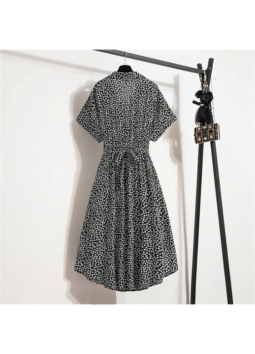 Rochie dama, neagra, cu maneca scurta, viscoza, XL INTL