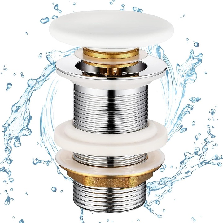 Изскачащ вентил за мивка, без клапан, керамичен капак, минималистичен дизайн, хромиран, 1 1/4"
