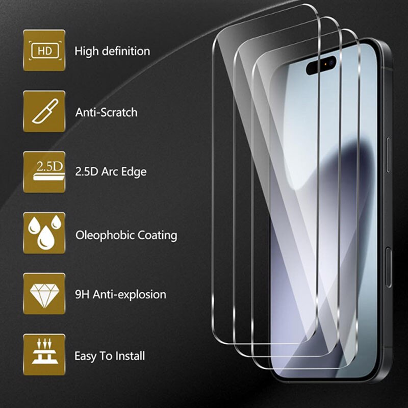 Set 3 folii protectie ecran/3 folii protectie camera, Rqiurpn, Sticla securizata, 9H, Pentru iPhone 17, Ultra Rezistenta, Transparent