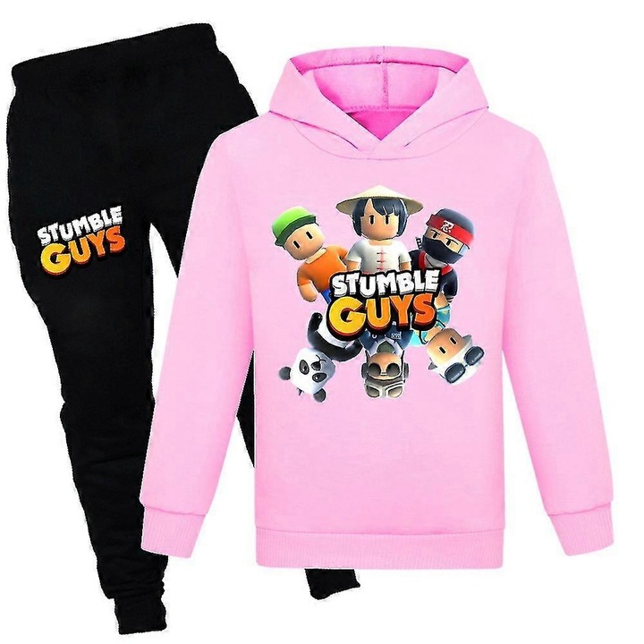 Tening copii, hanorac cu gluga, bluze, pantaloni, roz, amestec de bumbac, 122-128 CM