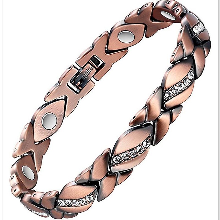 Bratara din cupru cu magneti de 3500 gauss, ajustabila, 21cm, bijuterii dama, roz auriu