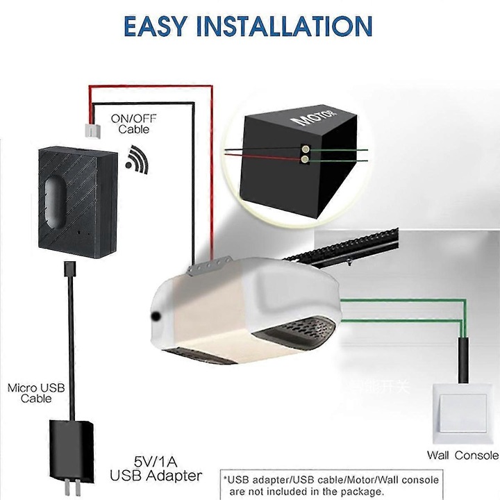 Comutator WiFi pentru deschiderea usii de garaj, control vocal, setare program, negru, dimensiuni 44.13x23.14x59.54mm, set