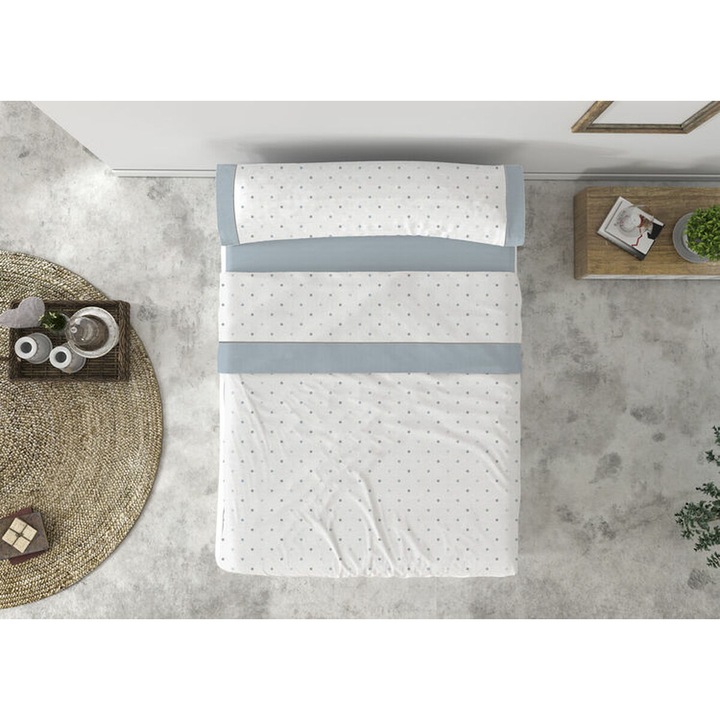 Комплект чаршафи Tejidos Reina TOPOS Син Бял, 4 части, Легло 180, 100% памук