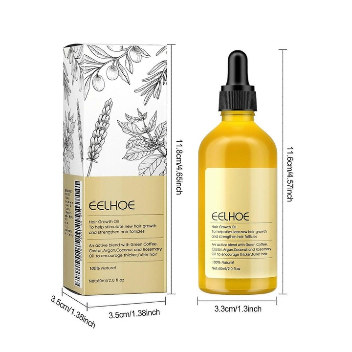 Ulei esential de rozmarin pentru par uscat, EELHOE, set 2 bucati, 100ml