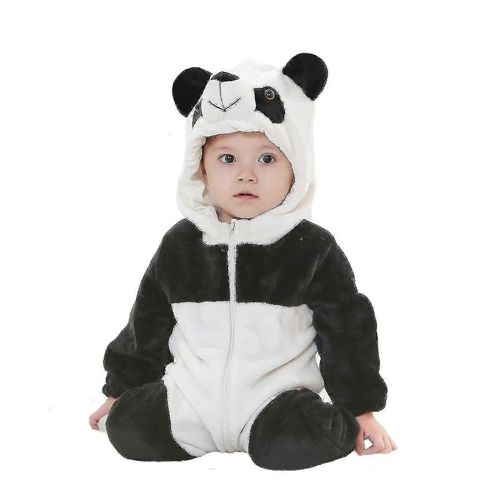 Costum pentru copii cu gluga, panda, flanel de inalta calitate, 24-30 luni