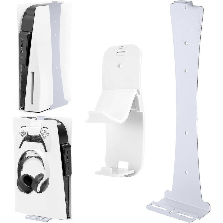 Suport de perete pentru PlayStation 5, metal, alb, set complet, pentru editii Disc si Digital