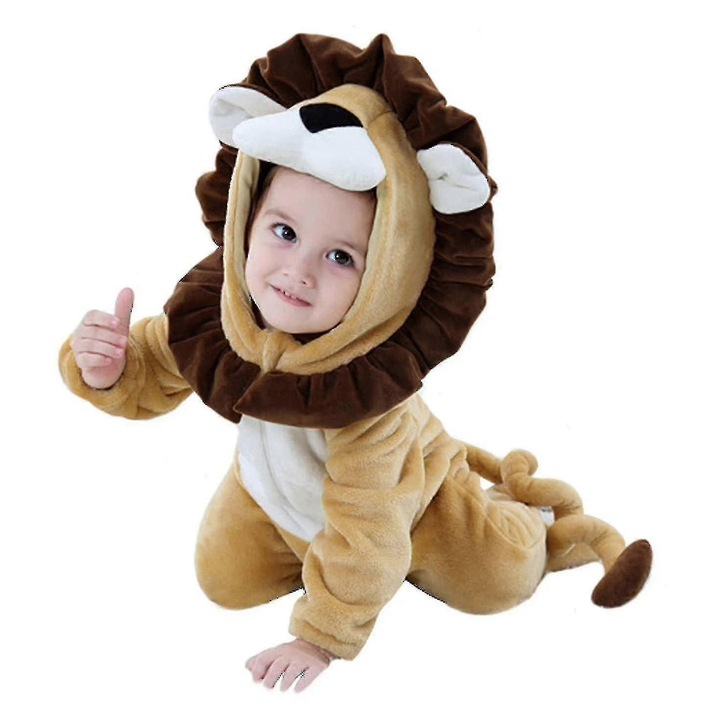 Costum pentru copii cu gluga, model animal, flanel de calitate, 18-24 luni, multicolor