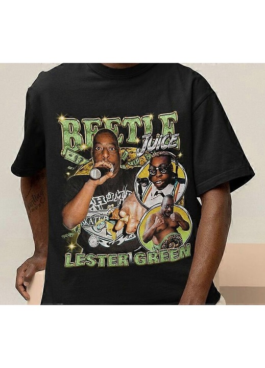 Férfi póló, Beetlejuice mintás, teljes felületén nyomott, fekete, puha anyag