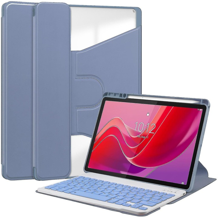 Husa tableta cu suport rotativ, set cu tastatura Bluetooth, pentru Lenovo Tab M11, PU+acrilic, violet