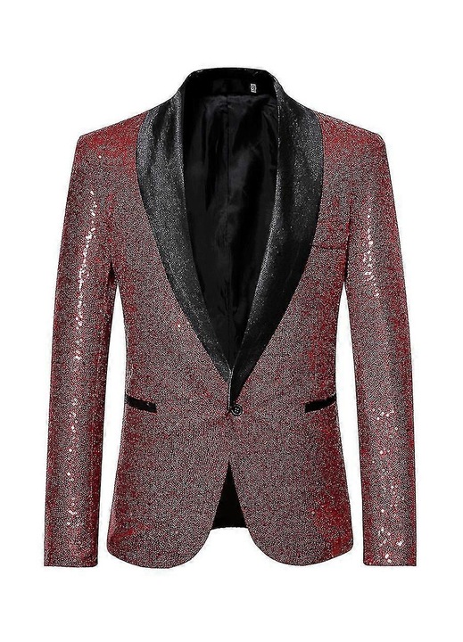 Sacou barbat cu paiete, rosu, poliester, slim