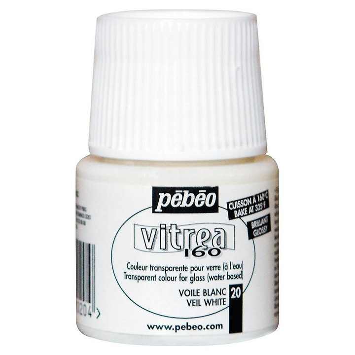 Vopsea Pebeo Vitrea 160, 45ml, pe baza de apa, pentru sticla, alb voal
