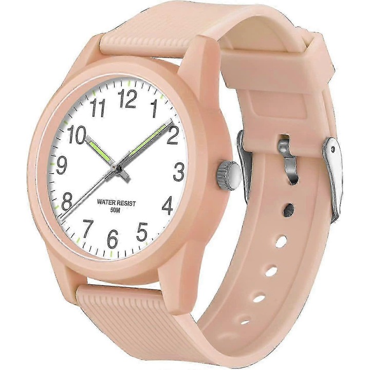Аналогов часовник за деца, 50м водоустойчив, TPU каишка, ABS корпус, розов