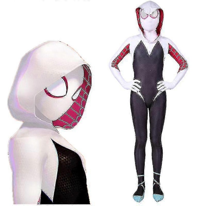 Costum Spiderman pentru fete, 95-115CM, cu gluga, set 1x costum fancy dress