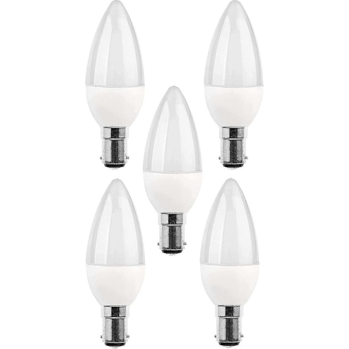 Set 5 becuri LED B15, 5W, 270lm, 3000K, cald, eficienta energetica A+