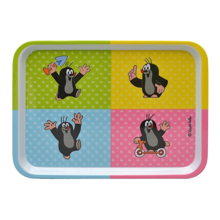 Tálca vakond karakterrel, 28x20cm, többszínű, melaminból, gyermekeknek 6 hónapos kortól