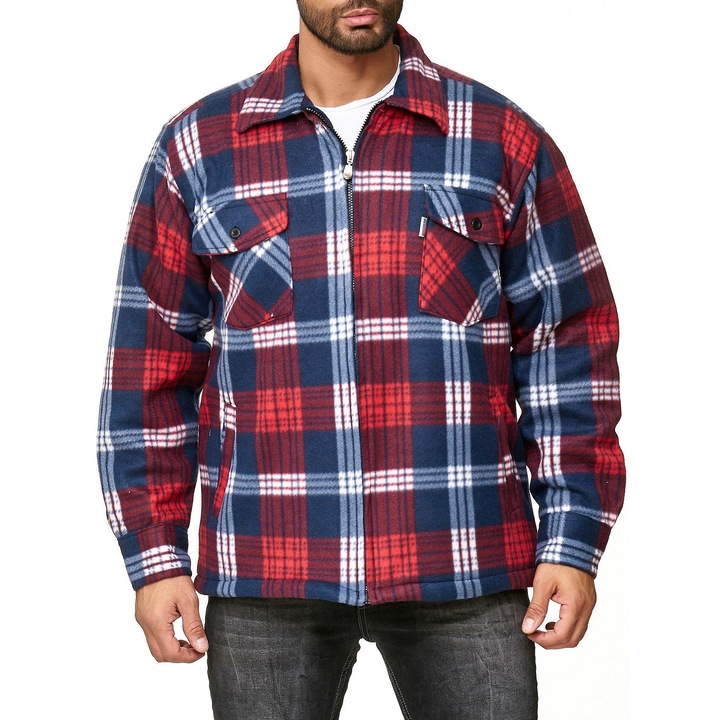 Jacheta de lucru, carouri, calduroasa, bumbac/poliester, rosie, L