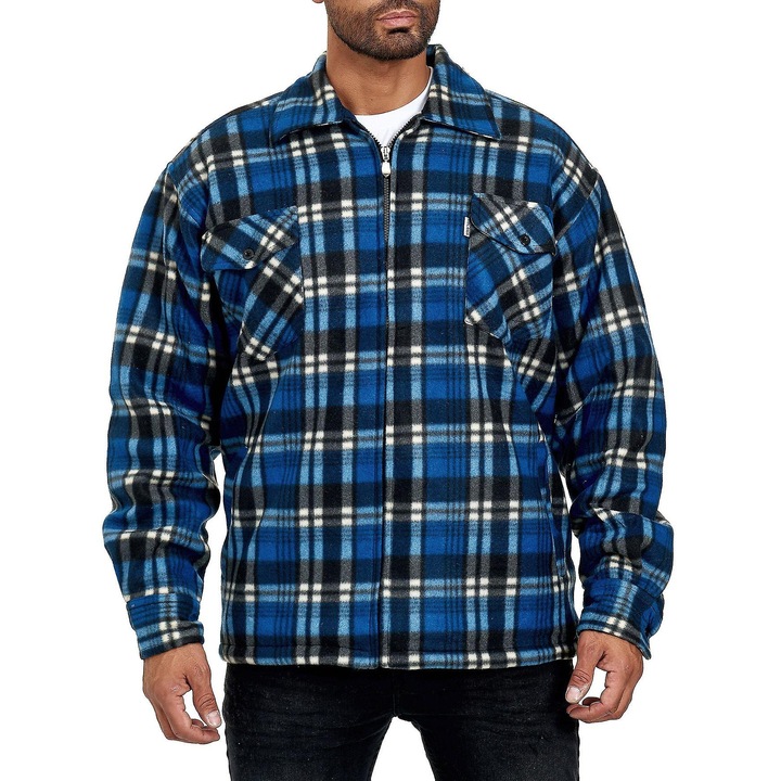 Jacheta de lucru, carouri, calduroasa, bumbac/poliester, albastru deschis, 3XL