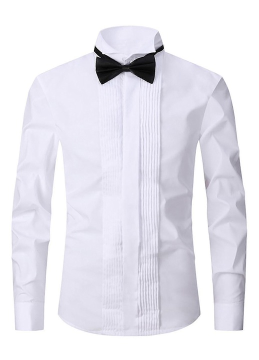 Férfi ing, szmoking gallér, fehér, pamut/poliészter, csokornyakkendő szettel