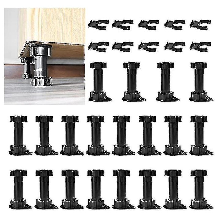 Set 20 picioare ajustabile pentru mobilier, plastic, negru, 100-120mm