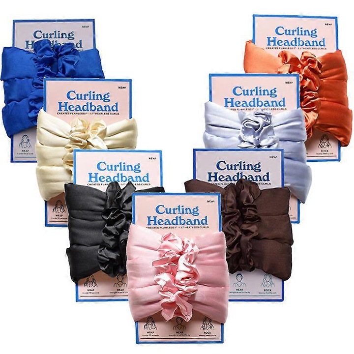 Set ondulator fara caldura, 2 elastice, banda de satin, pentru bucle naturale, violet