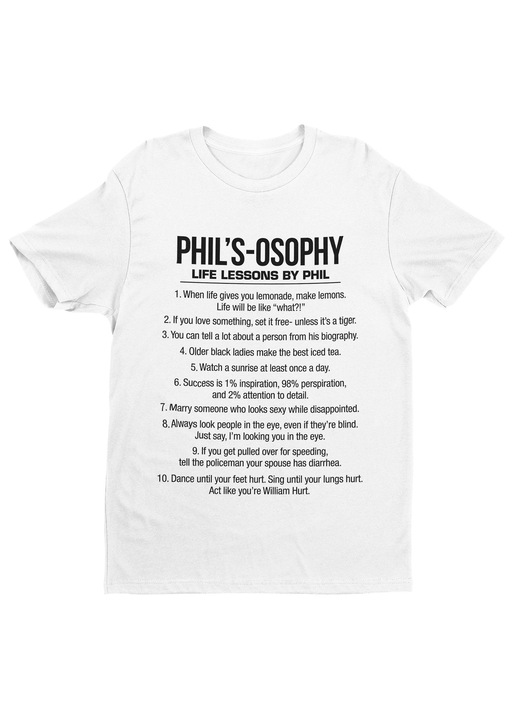 Unisex póló Phil's-osophy, félig fésült pamut, fehér, 140 g/m