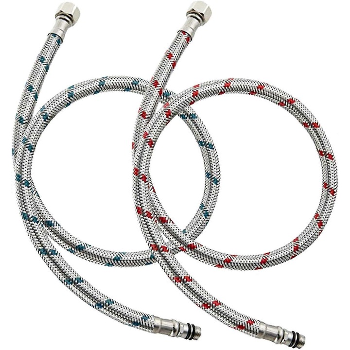 Комплект 2 гъвкави маркуча за батерии G3/8 x M10 x 60 см, от неръждаема стомана, устойчиви на високи температури, за топла и студена вода