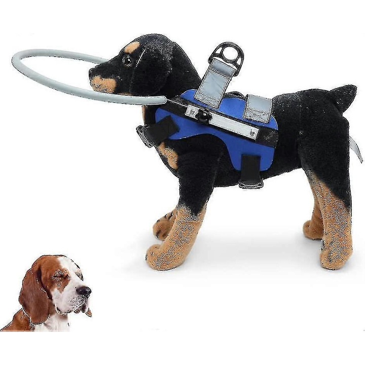 Ham pentru caini orbi, set cu inel anti-coliziune, ajustabil, albastru, S (diametru 22CM)