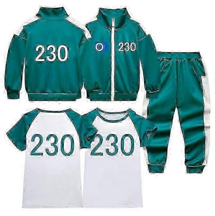 Комплект пълен костюм Squid Game, 3 части, яке, риза с къс ръкав, панталони, многоцветен, 130см